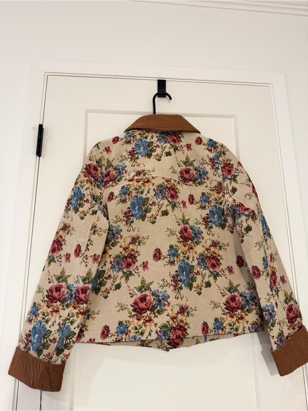 Avec Les Filles Beige Floral Utility Jacket with Rust Corduroy Trim S - Picture 5 of 11